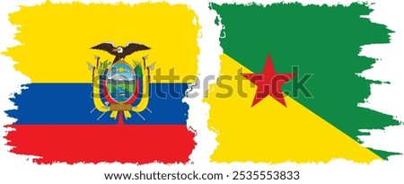 French Guiana and Ecuador grunge flags connection, vector