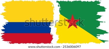 French Guiana and Colombia grunge flags connection, vector