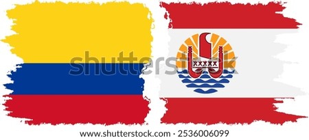 French Polynesia and Colombia grunge flags connection, vector