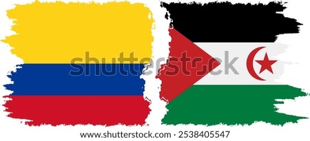 Western Sahara and Colombia grunge flags connection, vector