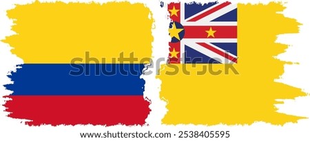 Niue and Colombia grunge flags connection, vector