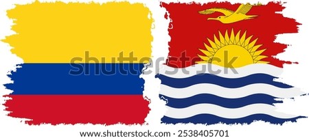 Kiribati and Colombia grunge flags connection, vector