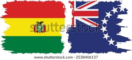 Cook Islands and Bolivia grunge flags connection, vector