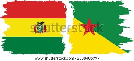 French Guiana and Bolivia grunge flags connection, vector