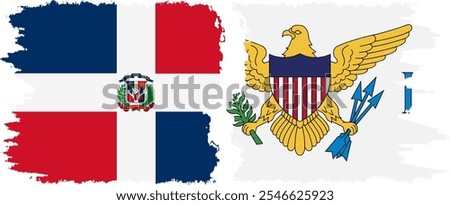 United States Virgin Islands and Dominican Republic grunge flags connection, vector