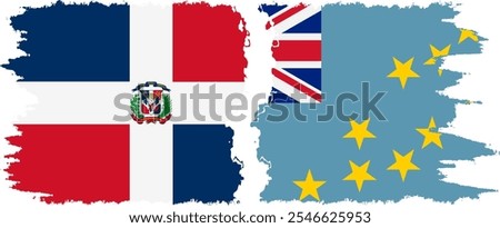 Tuvalu and Dominican Republic grunge flags connection, vector