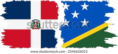 Solomon Islands and Dominican Republic grunge flags connection, vector