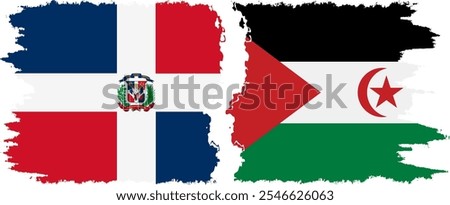 Western Sahara and Dominican Republic grunge flags connection, vector