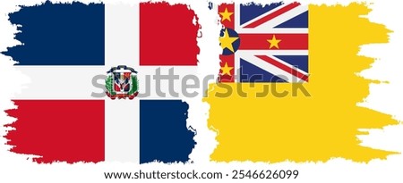 Niue and Dominican Republic grunge flags connection, vector