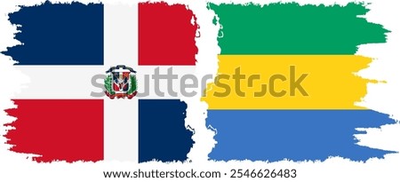 Gabon and Dominican Republic grunge flags connection, vector