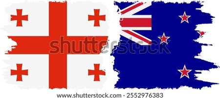 New Zealand and Georgia grunge flags connection, vector