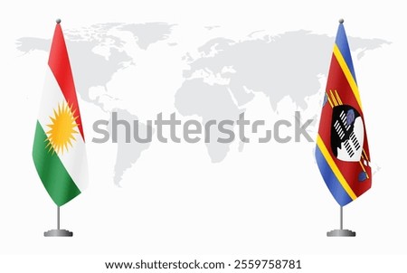 Kurdistan and Kingdom of eSwatini - Swaziland flags for official meeting against background of world map.