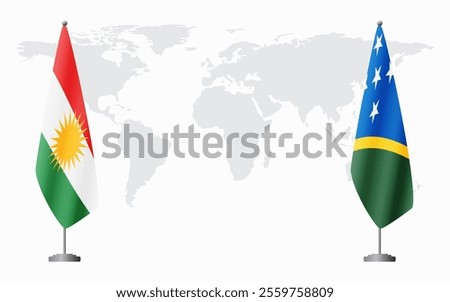 Kurdistan and Solomon Islands flags for official meeting against background of world map.