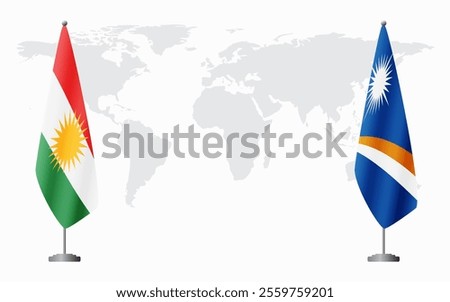 Kurdistan and Marshall Islands flags for official meeting against background of world map.