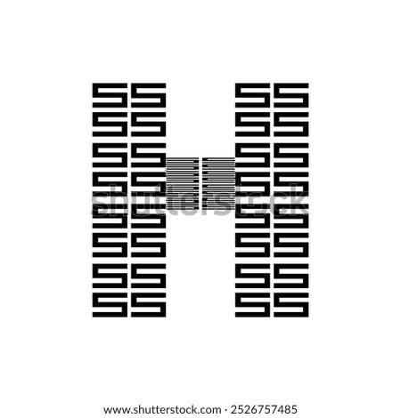 Abstract letter h logo design is made with black and white geometric shapes forming a bridge