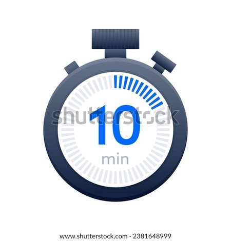 10 min timer and Stopwatch icons. Countdown symbol. Kitchen timer icon. Vector illustration