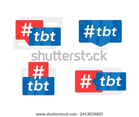 Set of vector icons featuring the tbt hashtag, representing the popular Throwback Thursday trend on social media platforms, suitable for digital content and nostalgic posts
