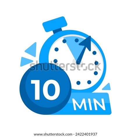 10 minutes timer. Stopwatch icon 10 min. Clock and watch limited cooking time. Vector illustration.