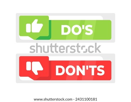 Dos and Donts speech bubble banner. Promotion and advertising label. Vector illustration