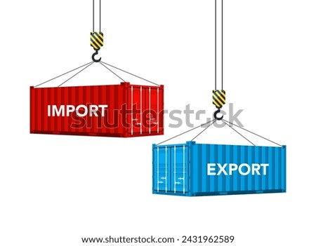Two cargo containers with import and export. Vector illustration