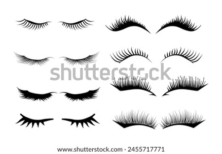 Different False Eyelashes. Female Lashes Extensions Sketch. Long black lashes set