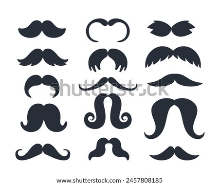 Black icon of moustache. Mustache icon set