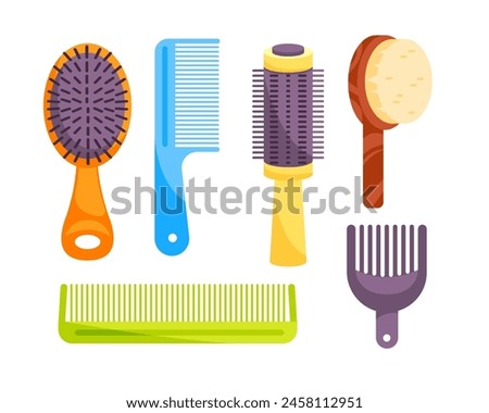 Set hairbrushes and professional comb for hair styling. Stylist and beauty salon tools