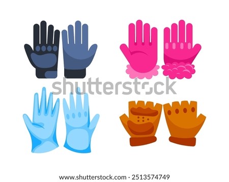 Warm winter gloves and mittens set. Cartoon winter gloves and mittens.