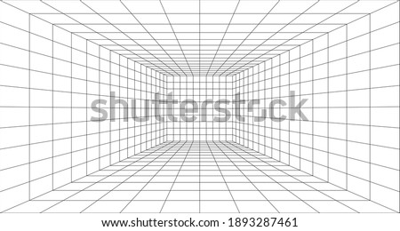 Perspective grid background 3d Vector illustration. Interior design Model projection background template. Line one point perspective