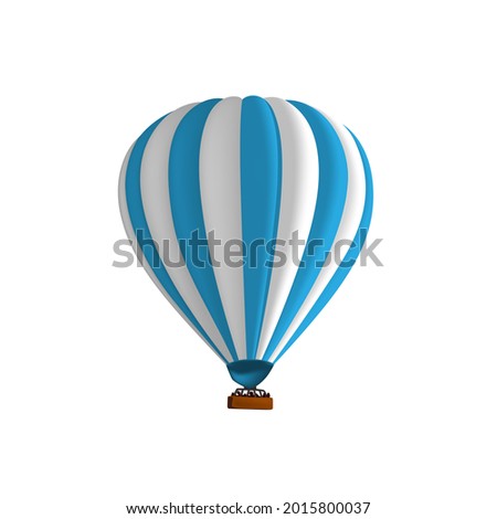 Hot air balloon blue stripe vector illustration. Graphic isolated colorful aircraft. Balloon festival.