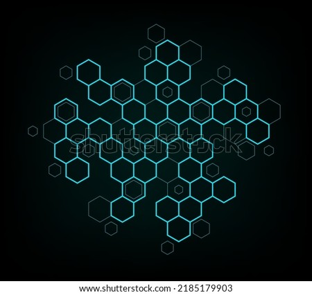 Bee honey comb background . Blue light tech pattern bee honeycomb cells. molecular structure. Biotechnology science Illustration. Vector texture. Futuristic geometric stock image