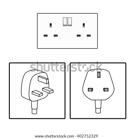 plug and UK socket. Three 3 pin plug icon set. British socket. Electric power. vector graphic illustrated. Three pin socket sheme isolated vector graphic illustration. simple electrical diagram 
