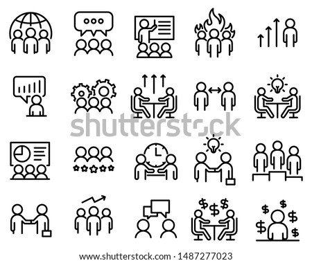 Set of meeting icons, such as seminar, classroom, team, conference, work, classroom