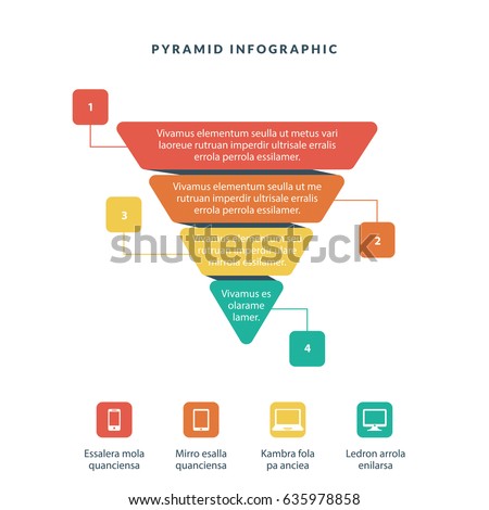 Infographic colorful pyramid inverted with 4 floors and icons
