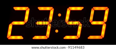 Digital clock show 23:59 on the black background