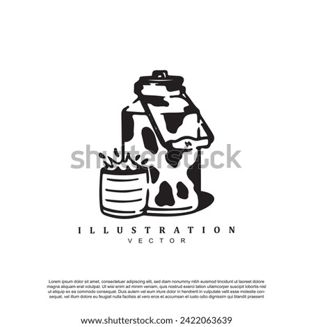 Vintage hand drawn milk can and wooden bucket vector art illustration isolated on white background