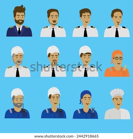 Ships crew (Captain, Chief mate, Second, Third, Chief engineer, Second Eng, Third Eng, Electrician, Bosun, AB, Oiler, Cook)