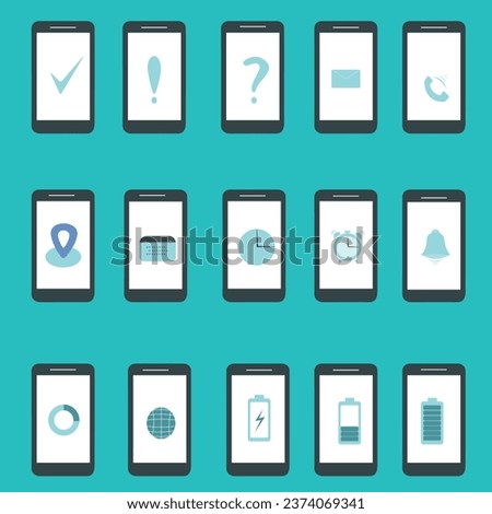 Phone, telephone,smartphone device mobile light blue icons and marks on the blue background. Vector illustration EPS 10