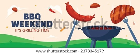 BBQ party. Barbecue party. barbecue poster or banner. BBQ time. Vector illustration. BBQ background. Poster, Banner, Card, Flyer, Invitation, Cover.. National Barbecue Day. May 16. event. grill party.