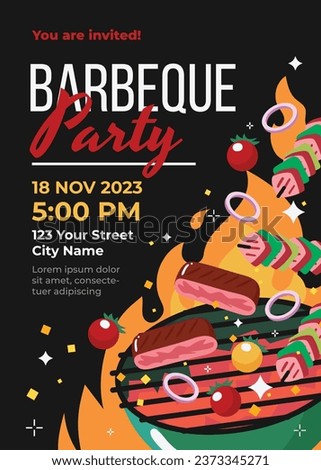 BBQ party. Barbecue party. barbecue poster or banner. BBQ time. Vector illustration. BBQ background. Poster, Banner, Card, Flyer, Invitation, Cover.. National Barbecue Day. May 16. event. grill party.