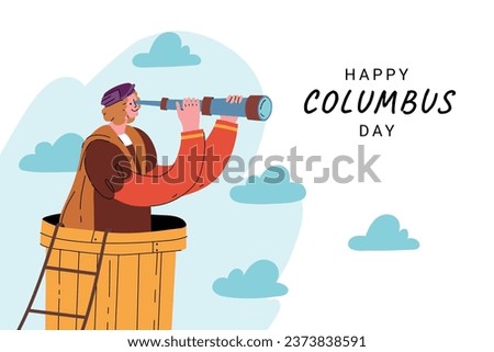 Happy Columbus day background. Columbus day celebration. October 9. Vector illustration for Poster, Banner, Greeting Card, Flyer, Card, Cover, Template. Christopher Columbus. usa flag. compass.