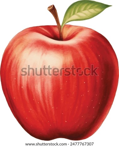 Beautiful juicy ripe red apple isolated on white background. Watercolor vector illustration