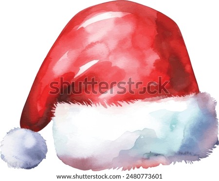 Santa Claus red hat. Watercolor illustration, isolated on white