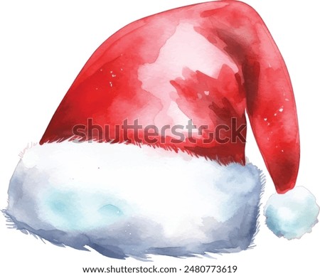 Santa Claus red hat. Watercolor illustration, isolated on white