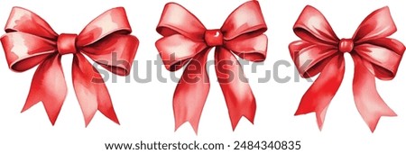 Red gift bow. Watercolor drawing. Vector illustration