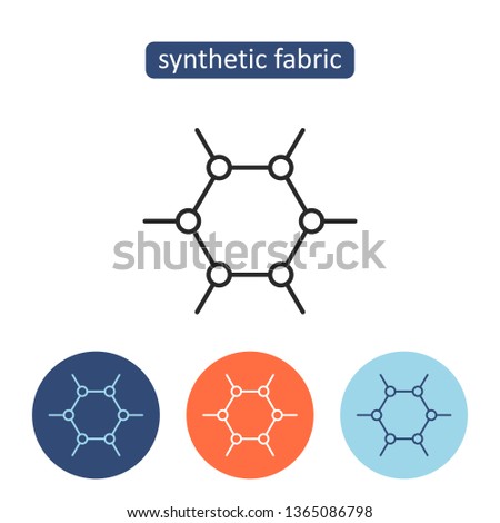 Synthetic fabric outline icons set. Polymer molecule pictogram. Textile manufacturing industry sign. Garment label information. Clothing production vector illustration isolated on white background.