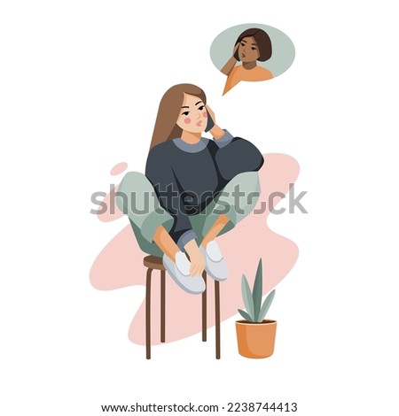 Talking on the phone. Women friends are talking. Call center help, girl needs to talk. Mother and Daughter Cell Phone Dialogue, Parental Care Vector Illustration