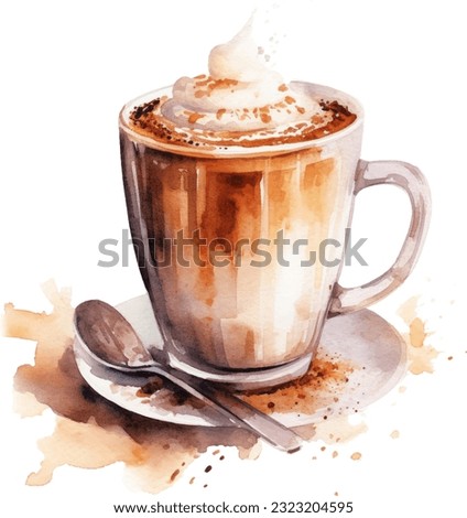 Coffee Watercolor illustration. Hand drawn underwater element design. Artistic vector marine design element. Illustration for greeting cards, printing and other design projects.