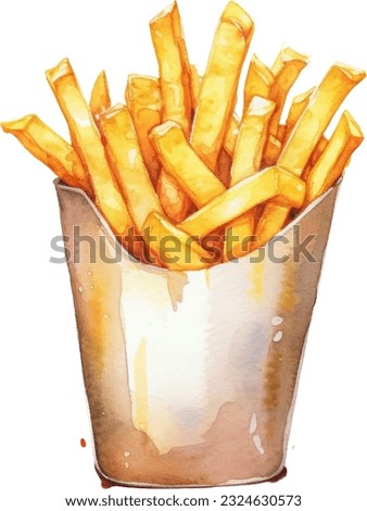 Fries Watercolor illustration. Hand drawn underwater element design. Artistic vector marine design element. Illustration for greeting cards, printing and other design projects.