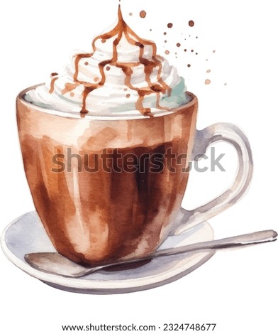 Hot chocolate Watercolor illustration. Hand drawn underwater element design. Artistic vector marine design element. Illustration for greeting cards, printing and other design projects.
